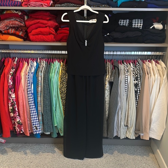 Betsy & Adam black sleeveless jeweled mesh overlay back zipper jumpsuit size S - Picture 1 of 3